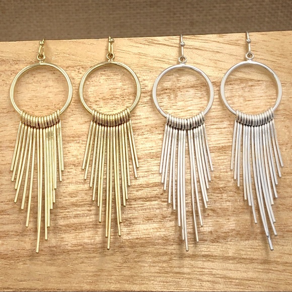 🍀 Waterfall Wire Circle Dangle Earrings - Picture 1 of 3